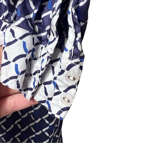 TOMMY HILFIGER Button Down Shirt Dress Geometric Print Blue Sz M - Picture 4 of 6